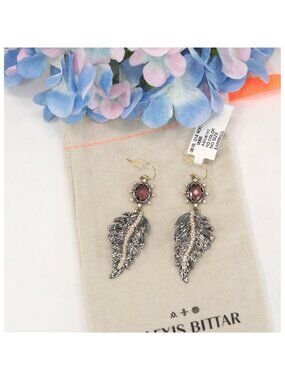 Alexis Bittar Gold Gunmetal Crystal Modern Georgian Feather Drop Earrings NWT